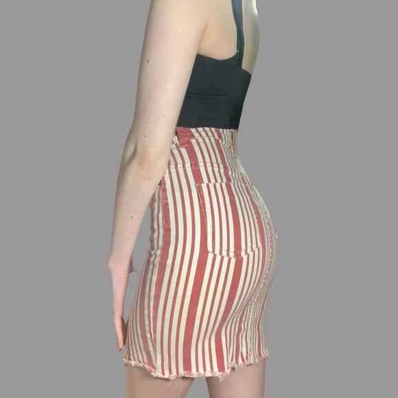 Free People red and white striped denim skirt 25” - Picture 6 of 6